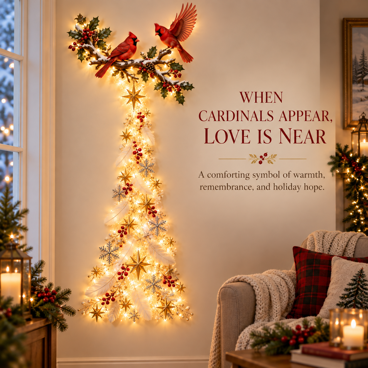 🐦 Cardinal Blessing Cascade Wall Light – Glowing Red Bird & Starlight Wall Décor
