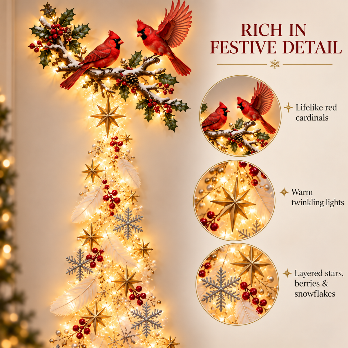 🐦 Cardinal Blessing Cascade Wall Light – Glowing Red Bird & Starlight Wall Décor