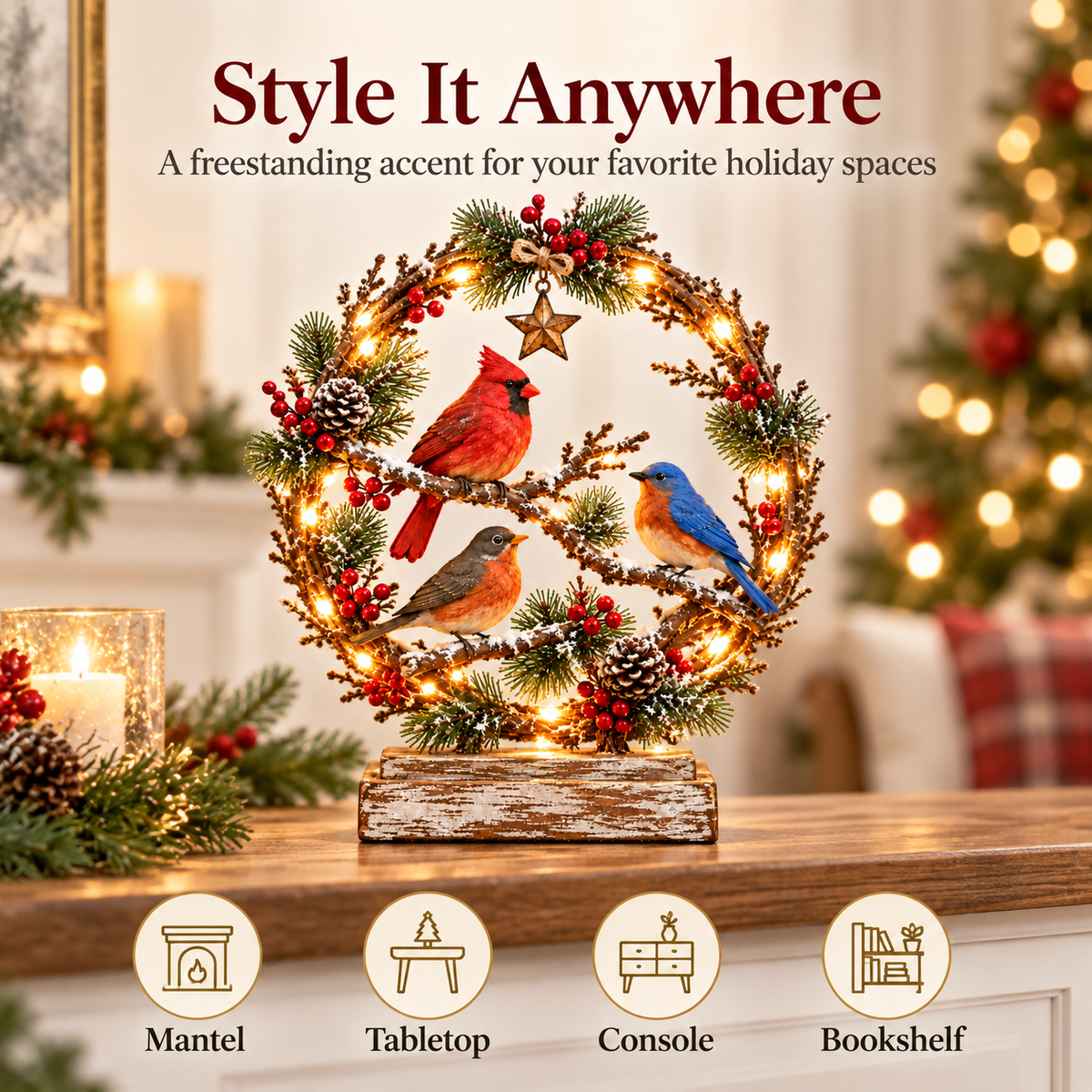 🐦Christmas Bird Family™ – Lighted Holiday Tabletop Keepsake