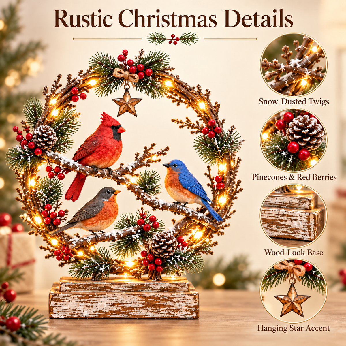 🐦Christmas Bird Family™ – Lighted Holiday Tabletop Keepsake