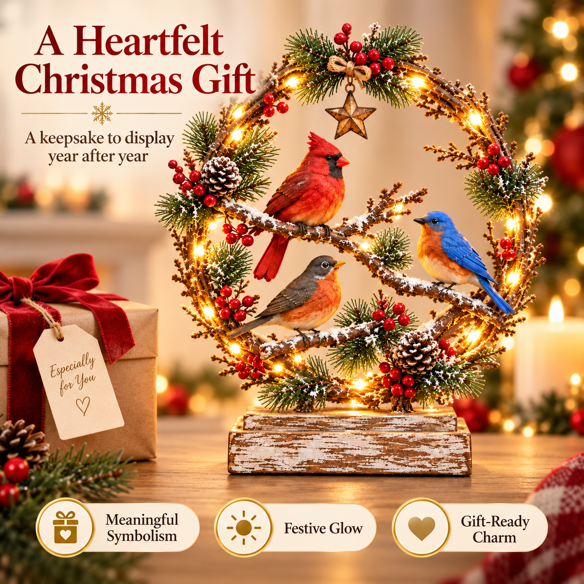 🐦Christmas Bird Family™ – Lighted Holiday Tabletop Keepsake