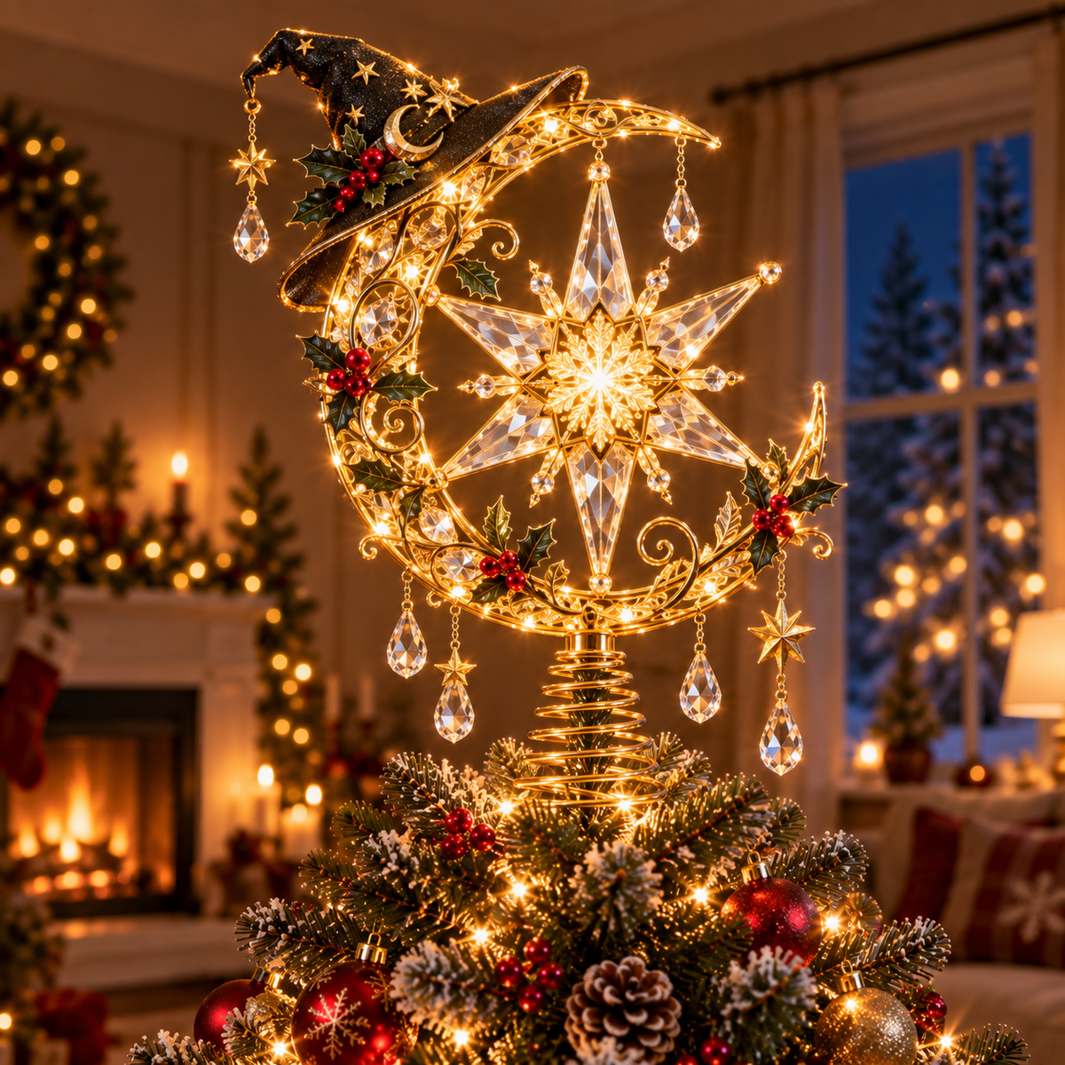 ✨ Enchanted Witch Moonlight Crystal Christmas Tree Topper