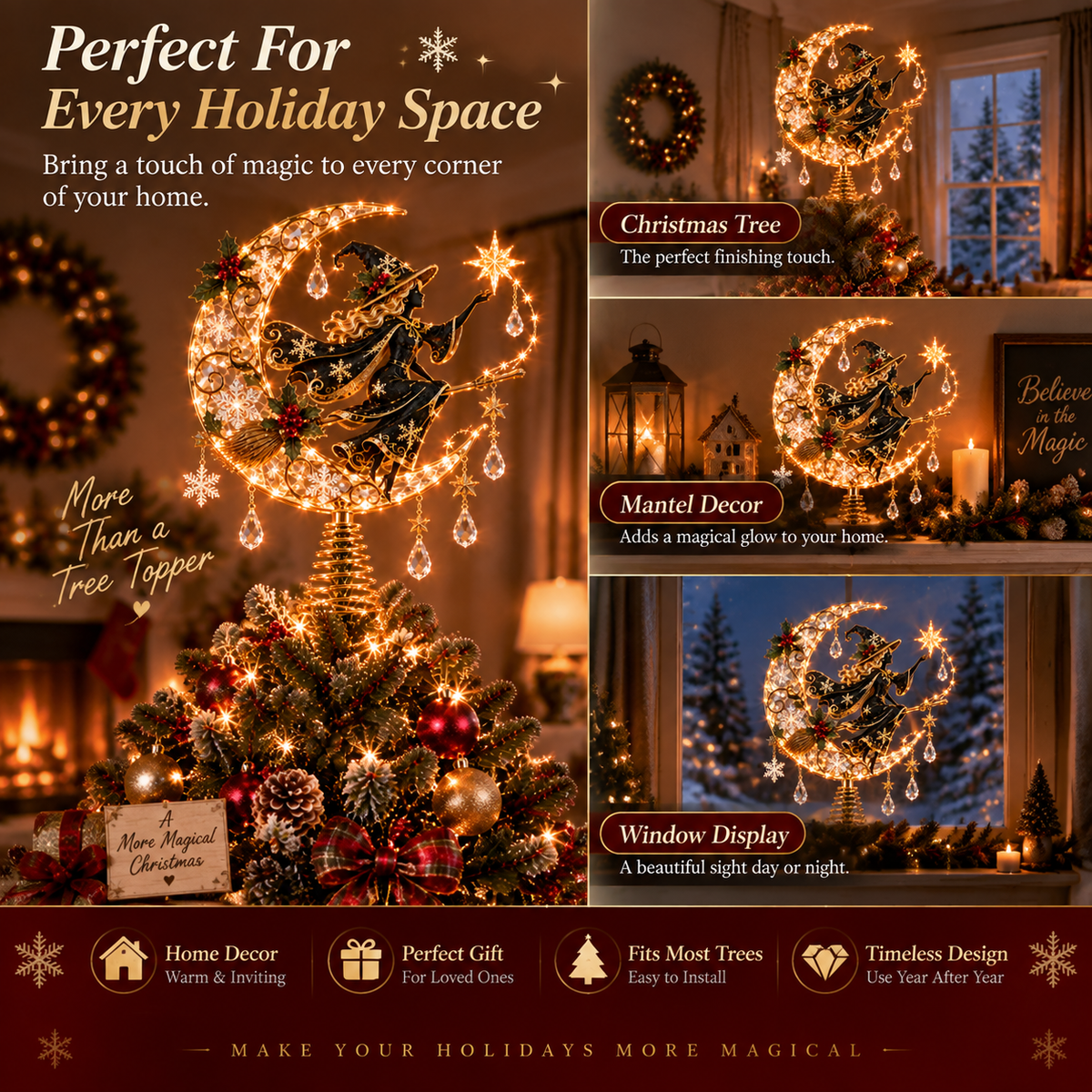 ✨ Enchanted Witch Moonlight Crystal Christmas Tree Topper