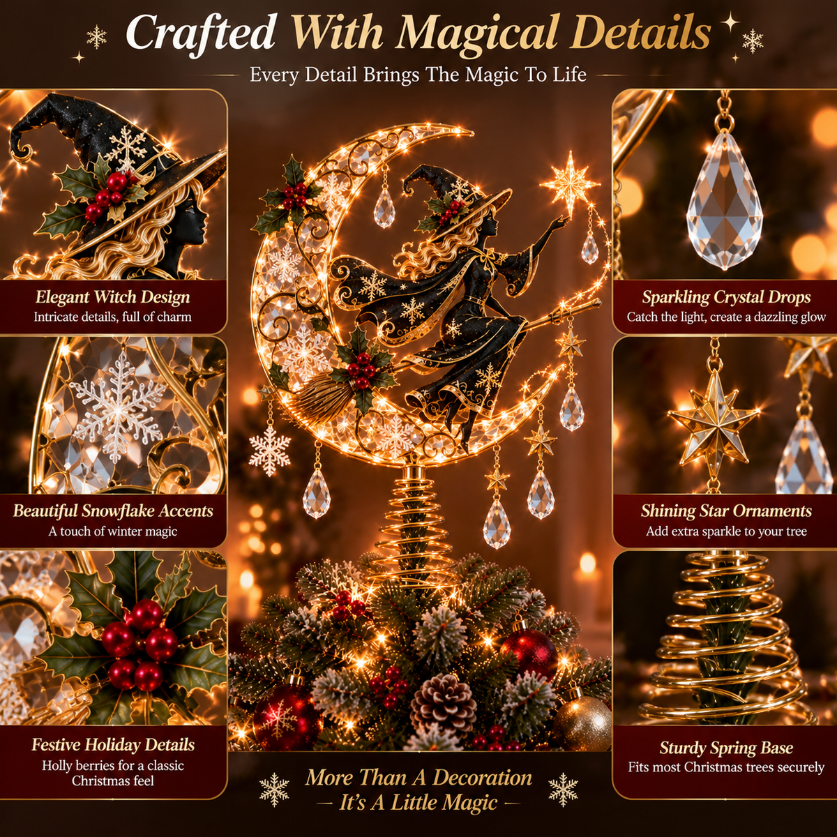 ✨ Enchanted Witch Moonlight Crystal Christmas Tree Topper