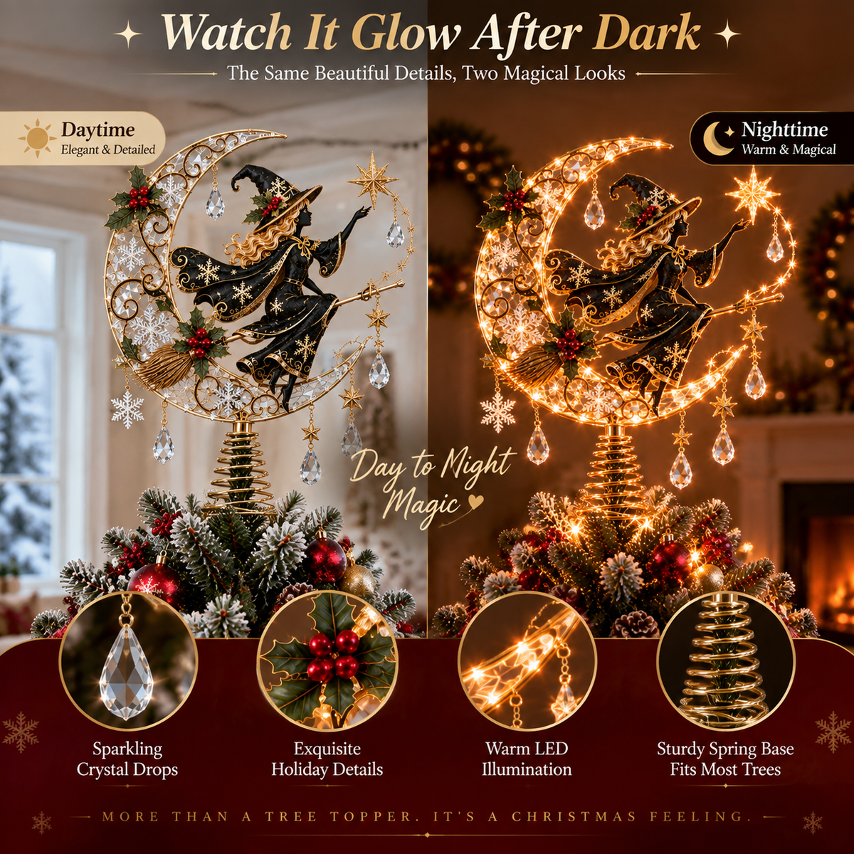 ✨ Enchanted Witch Moonlight Crystal Christmas Tree Topper