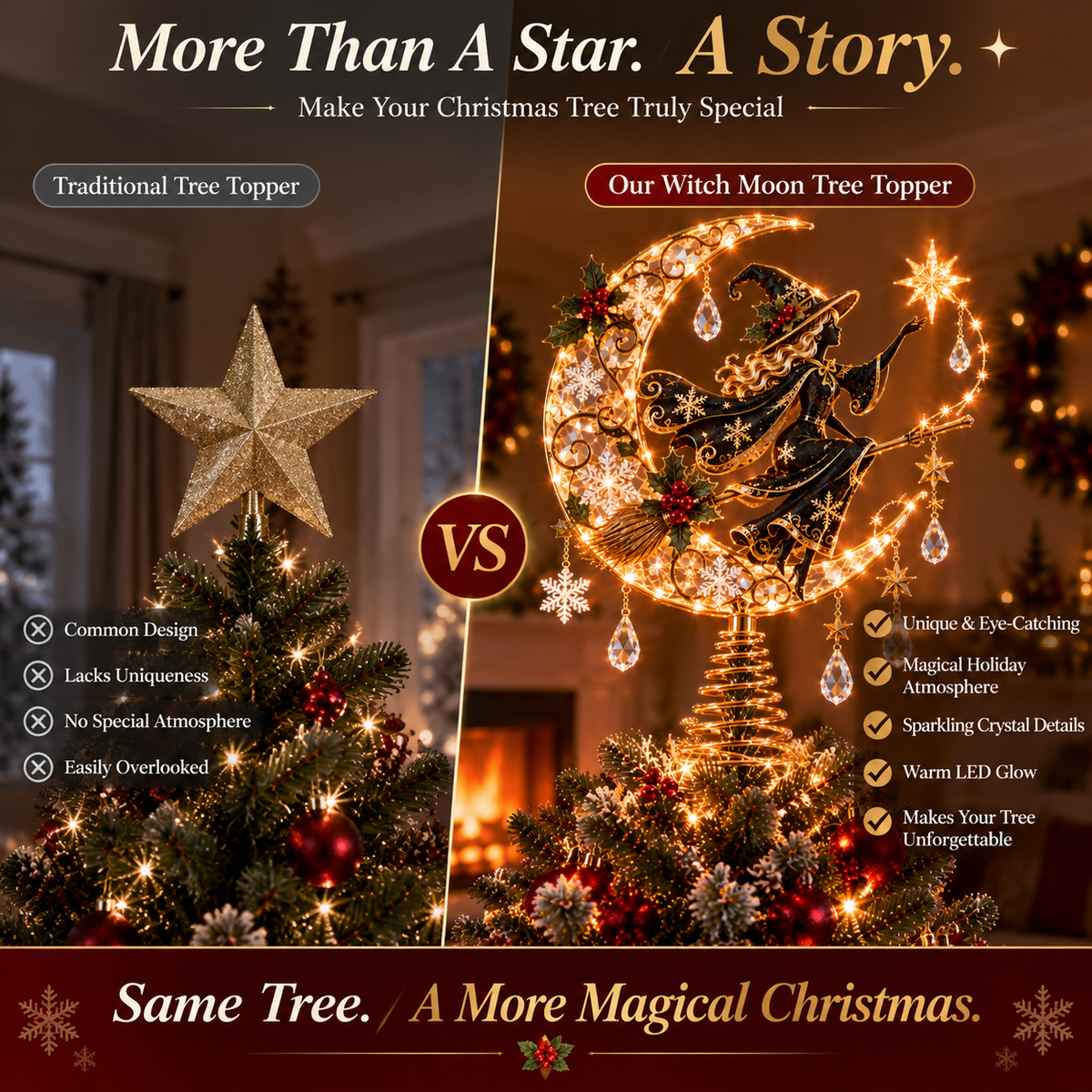 ✨ Enchanted Witch Moonlight Crystal Christmas Tree Topper