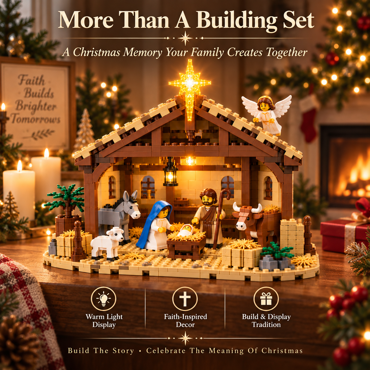 Nativity Story Building Set Christmas Display on table