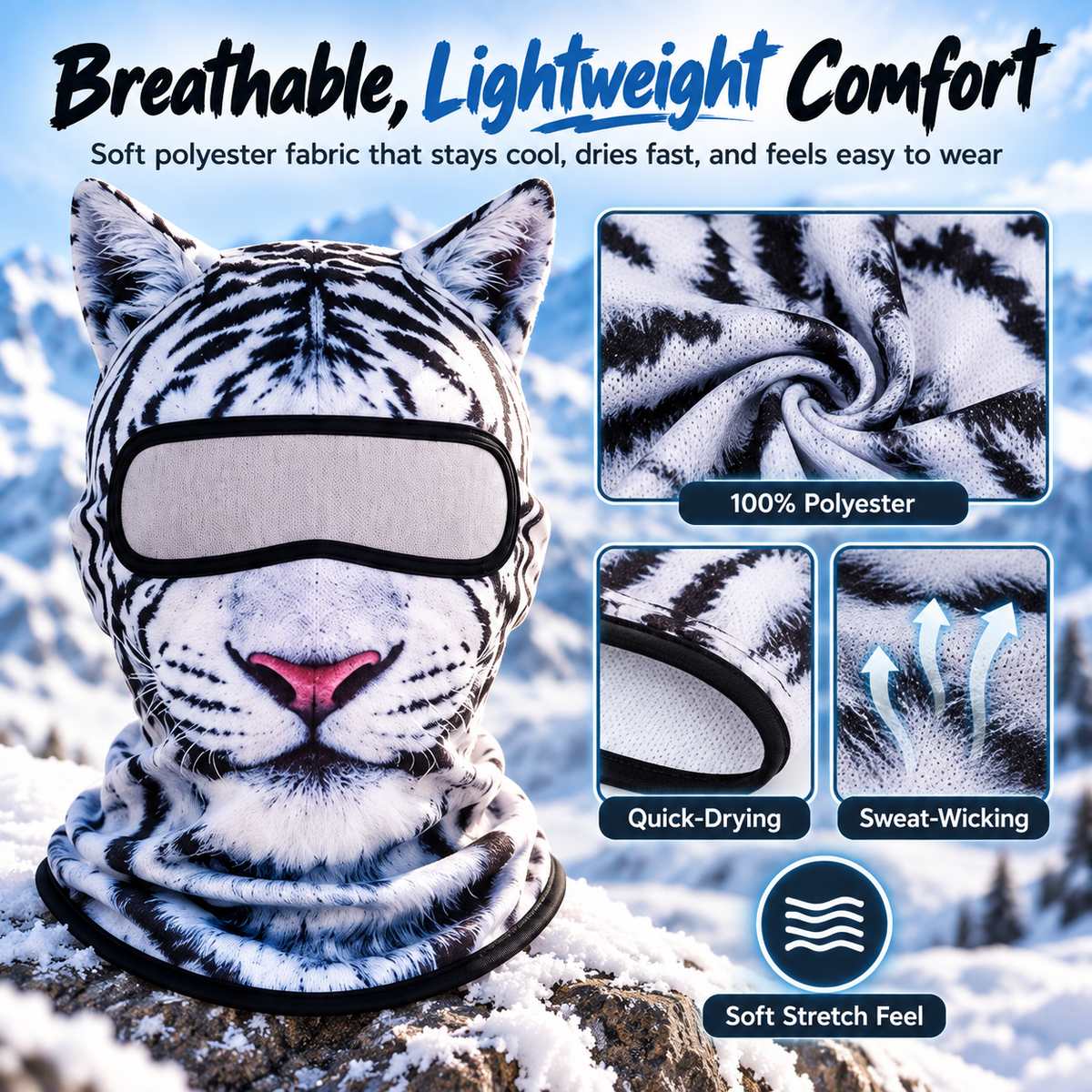 ✨3D Cat Ski Mask with Ears – Funny Windproof Balaclava for Skiing & Festivals