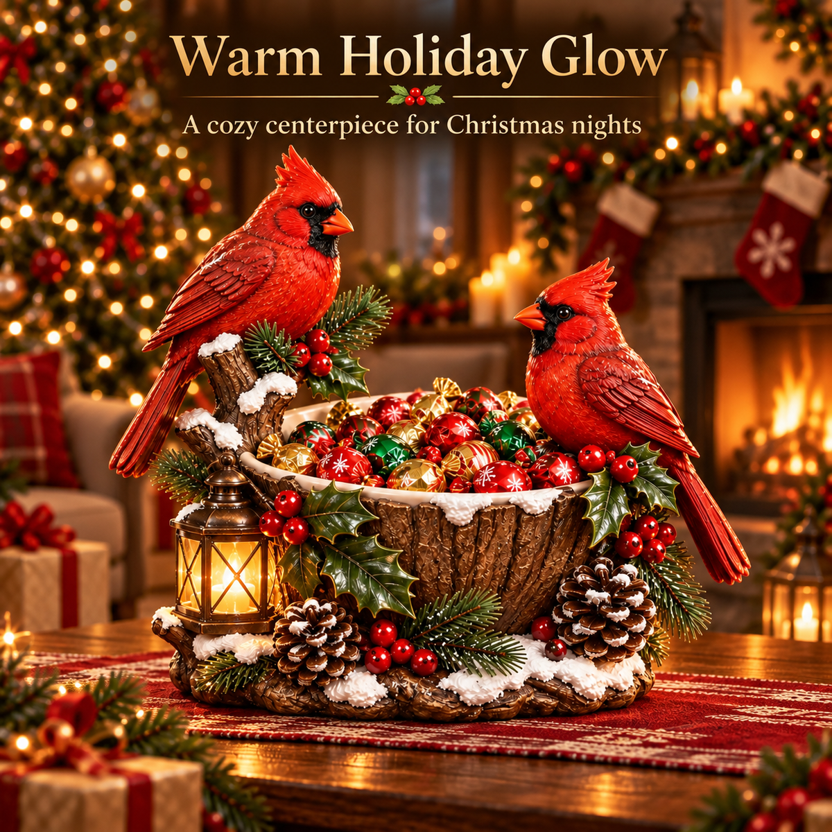 ❤️🎄 Cardinal Christmas Treat Bowl™ – Lighted Holiday Candy Bowl & Tabletop Decor