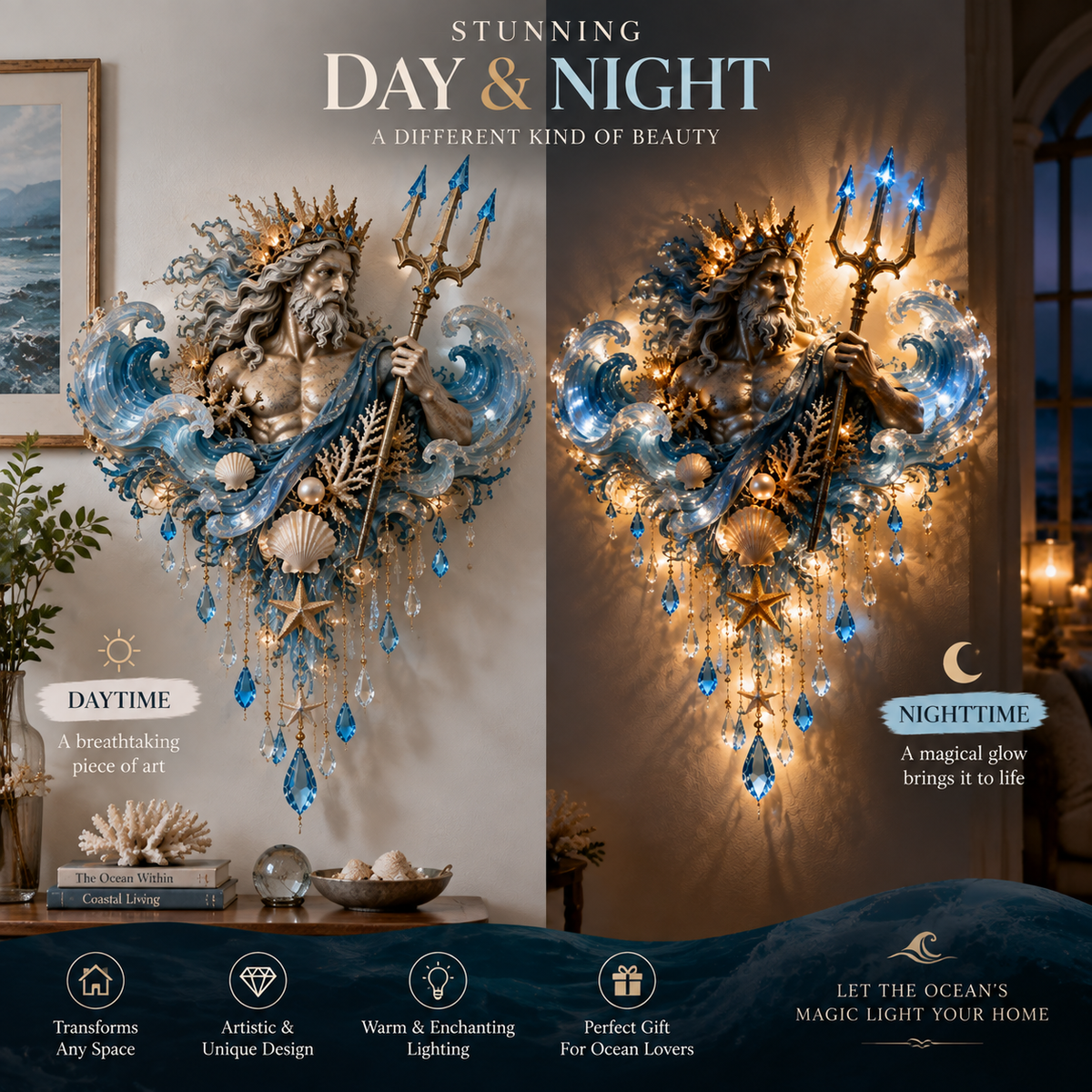 🔥 Last Day 50% OFF 🔱 Ocean Guardian Poseidon Wall Light