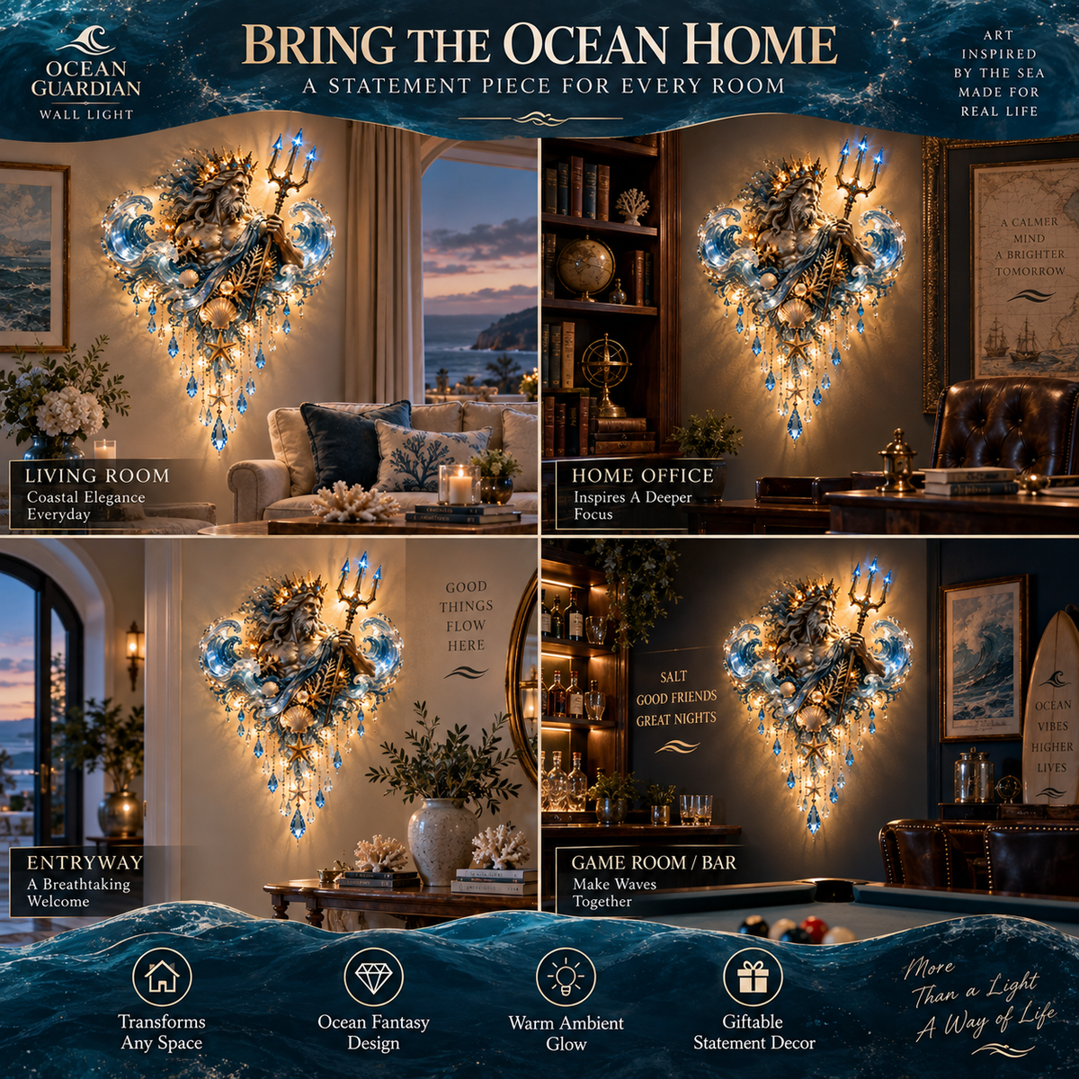 🔥 Last Day 50% OFF 🔱 Ocean Guardian Poseidon Wall Light