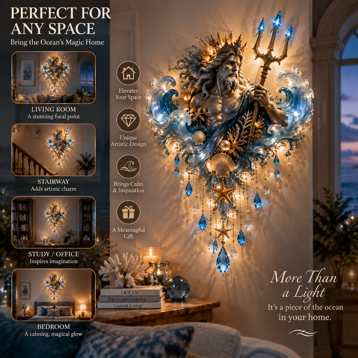 Ocean Guardian Poseidon Wall Light Room Ideas