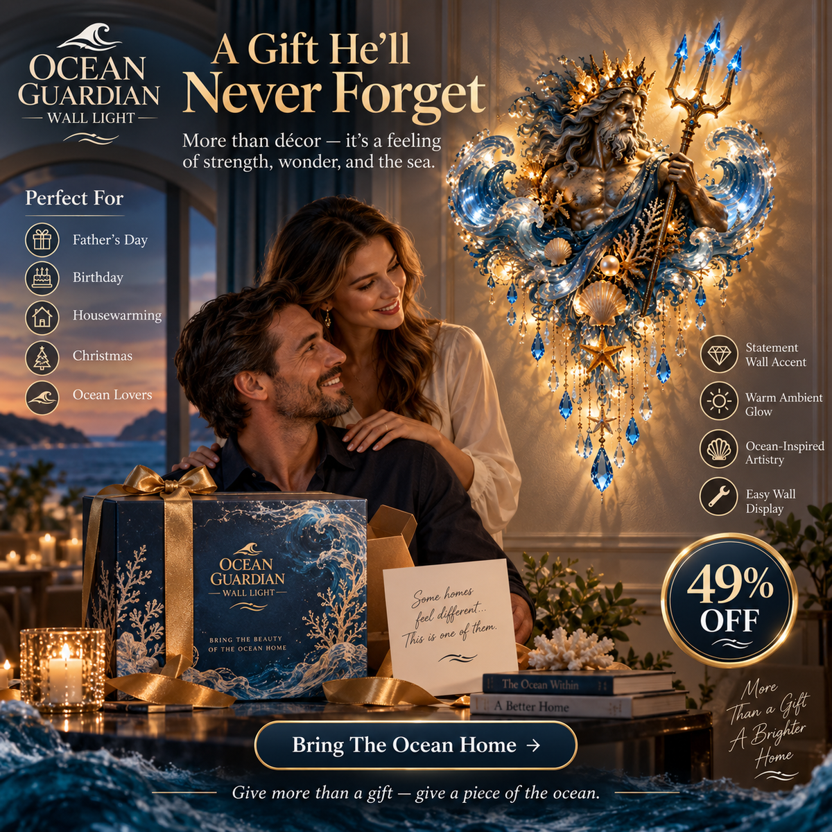 Ocean Guardian Poseidon Wall Light Gift