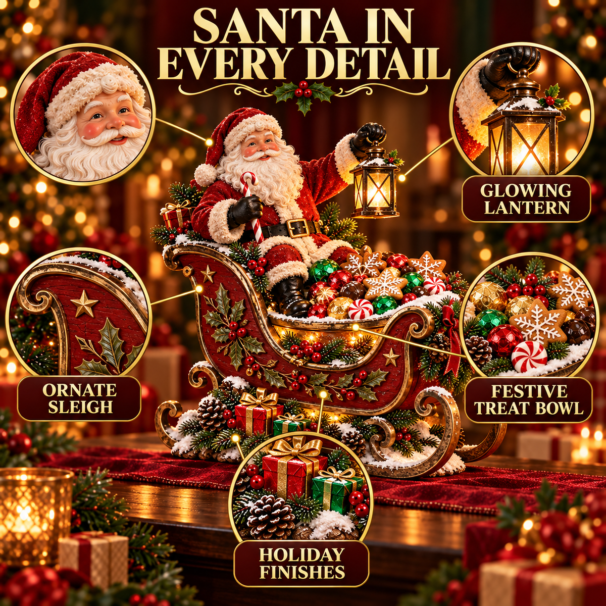 🎅 Santa’s Lantern Sleigh Treat Bowl – Lighted Christmas Candy Dish & Holiday Table Centerpiece ✨