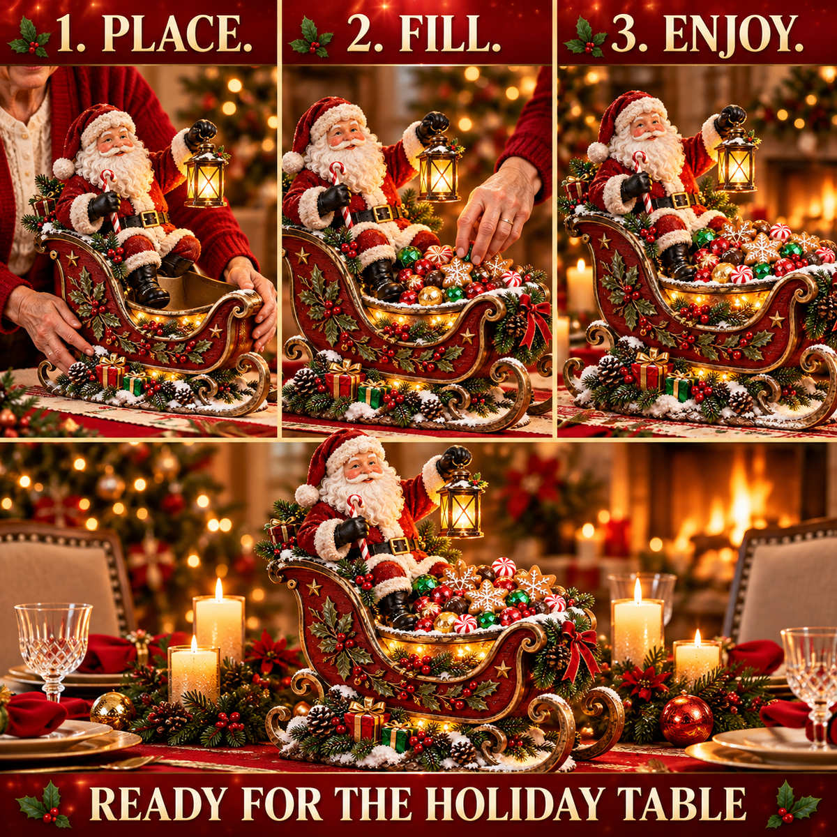🎅 Santa’s Lantern Sleigh Treat Bowl – Lighted Christmas Candy Dish & Holiday Table Centerpiece ✨
