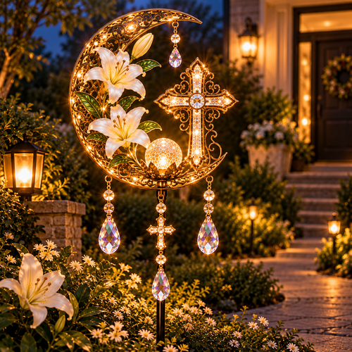 🔥Last Day 49% OFF🔥Cross & Lily Solar Garden Light™ | Christian Faith Garden Stake ✝️✨