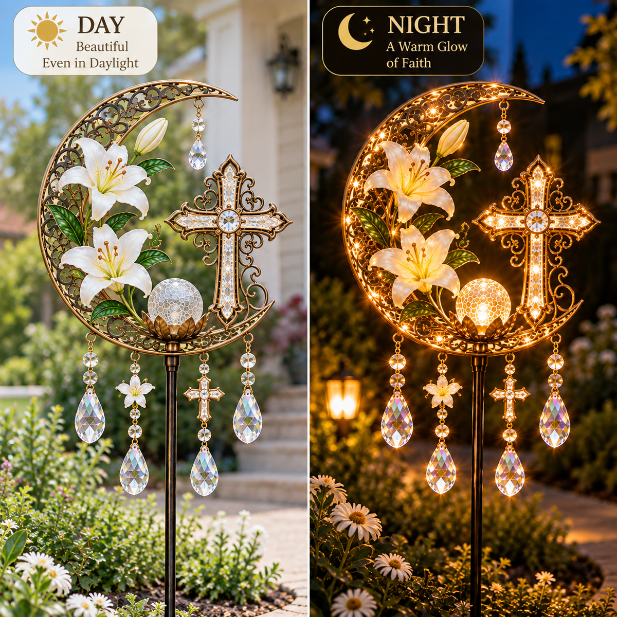 🔥Last Day 49% OFF🔥Cross & Lily Solar Garden Light™ | Christian Faith Garden Stake ✝️✨
