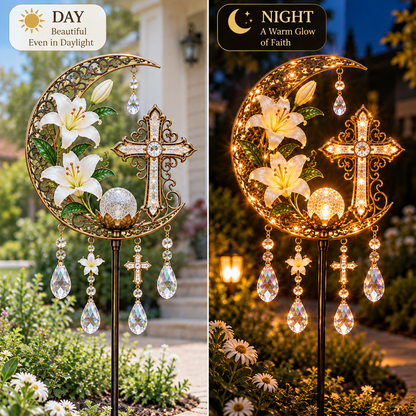 🔥Last Day 49% OFF🔥Cross & Lily Solar Garden Light™ | Christian Faith Garden Stake ✝️✨
