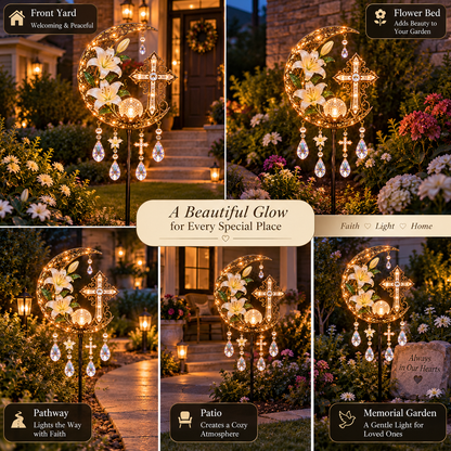 🔥Last Day 49% OFF🔥Cross & Lily Solar Garden Light™ | Christian Faith Garden Stake ✝️✨