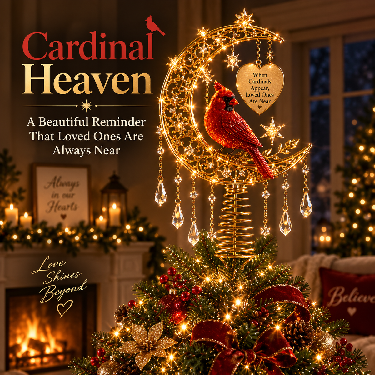 ❤️ Cardinal Heaven™ Lighted Memorial Christmas Tree Topper