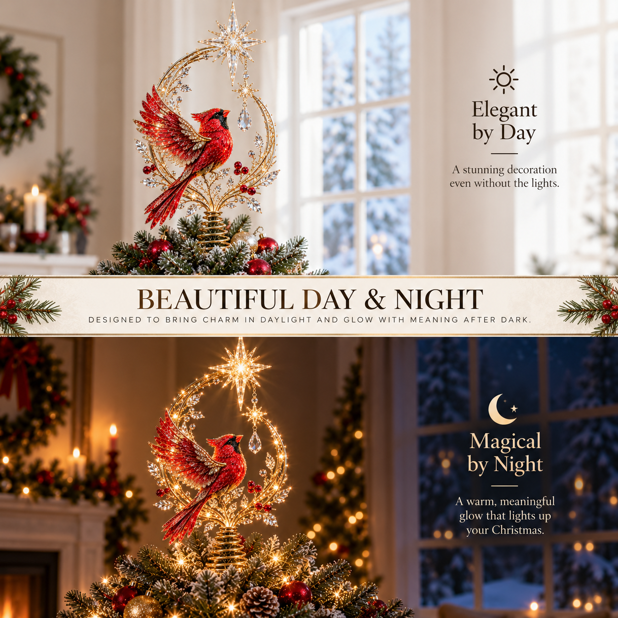 Cardinal tree topper day and night