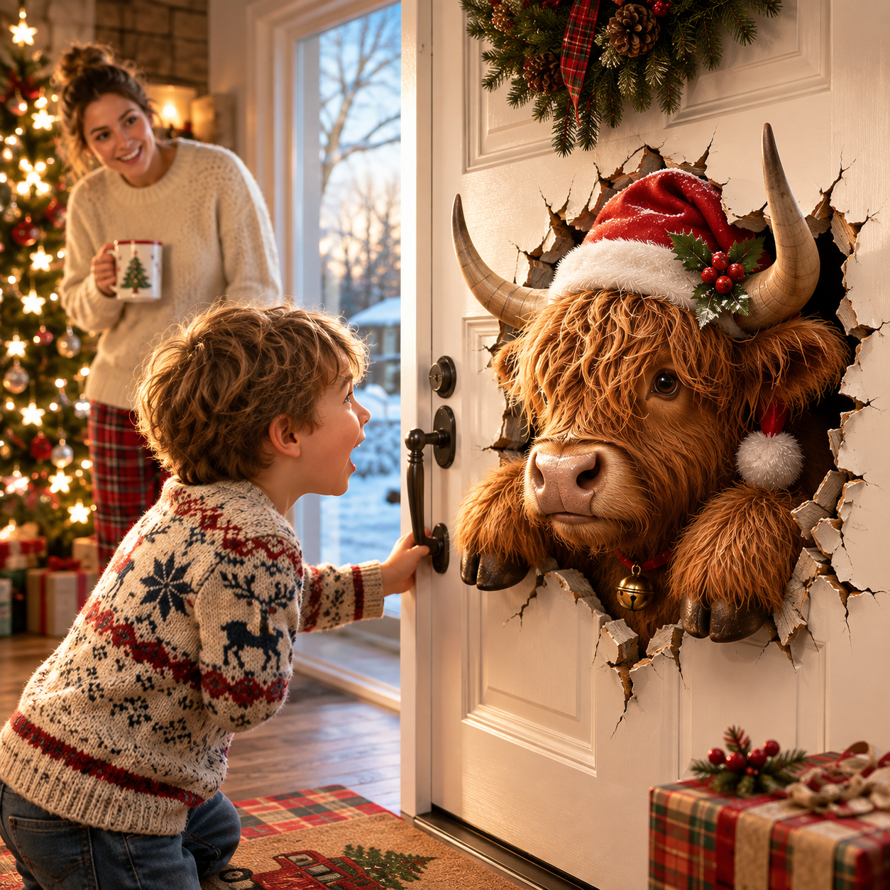 Christmas 3D Breaking Through Door Decor