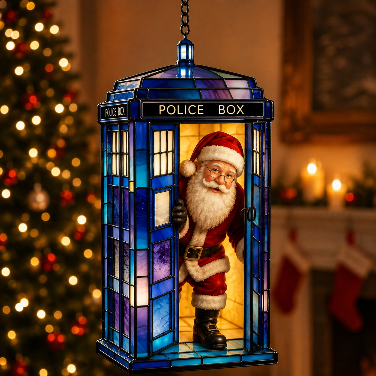 TARDIS Christmas Stained Glass Hanging Decor