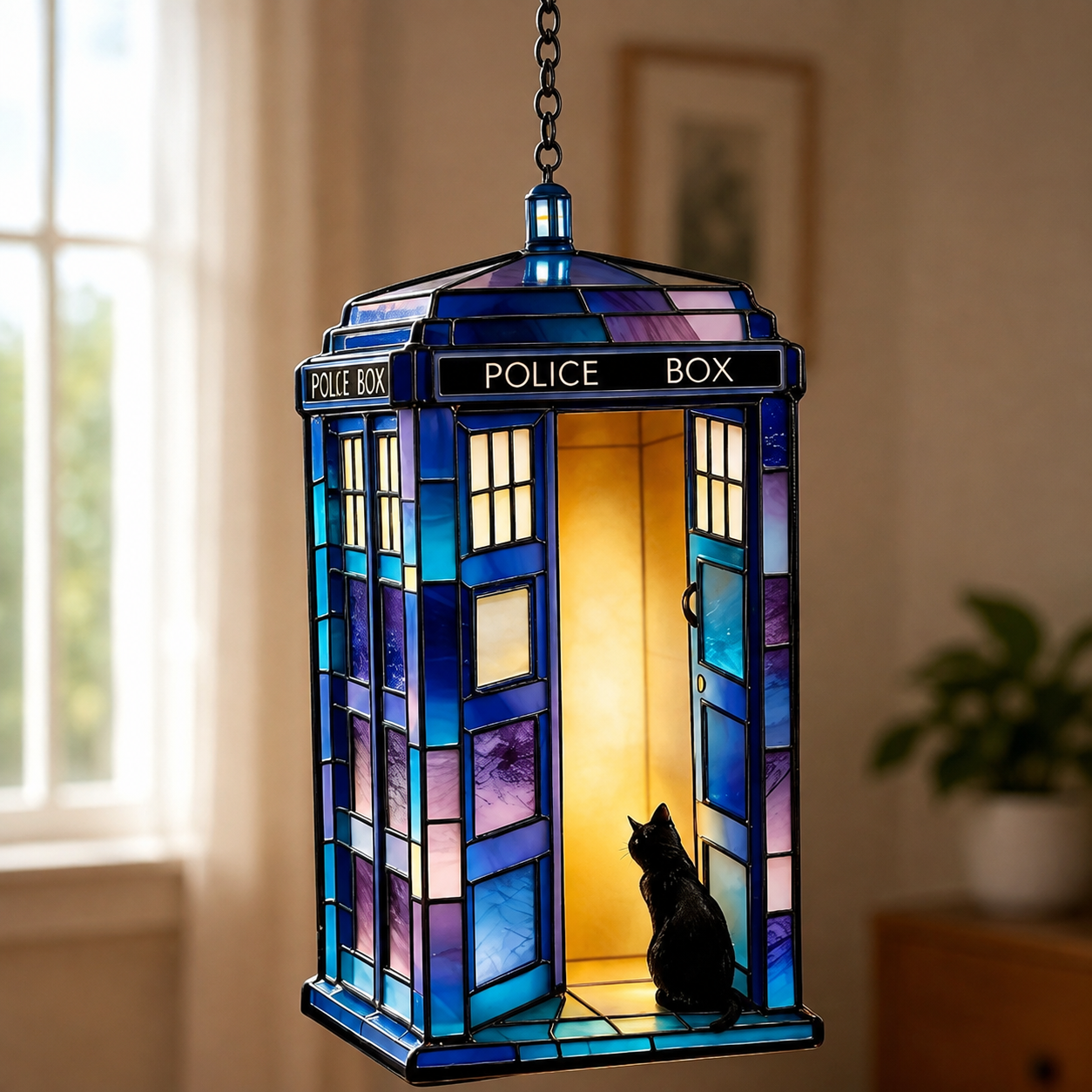 TARDIS Christmas Stained Glass Hanging Decor