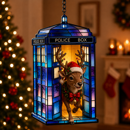 TARDIS Christmas Stained Glass Hanging Decor