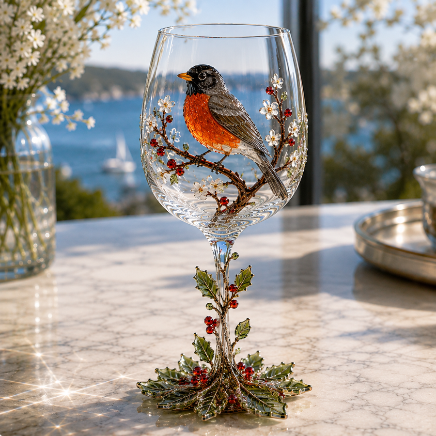 American Robin wine glass