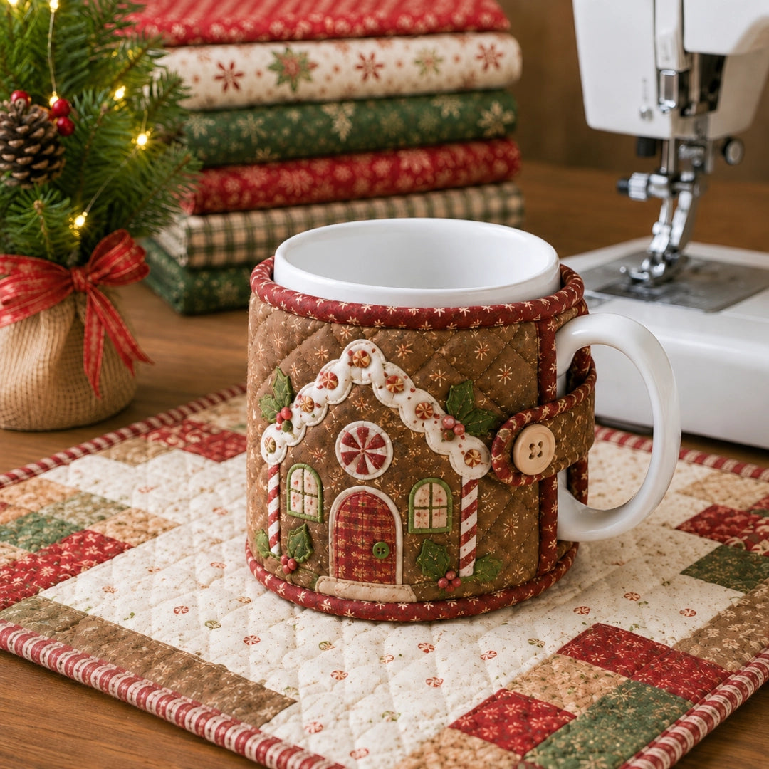 🎄🧵Christmas Quilted Mug Cozy Sewing Kit - Cozy Holiday DIY Craft Set with 9 Festive Designs & Premium Fabric Materials