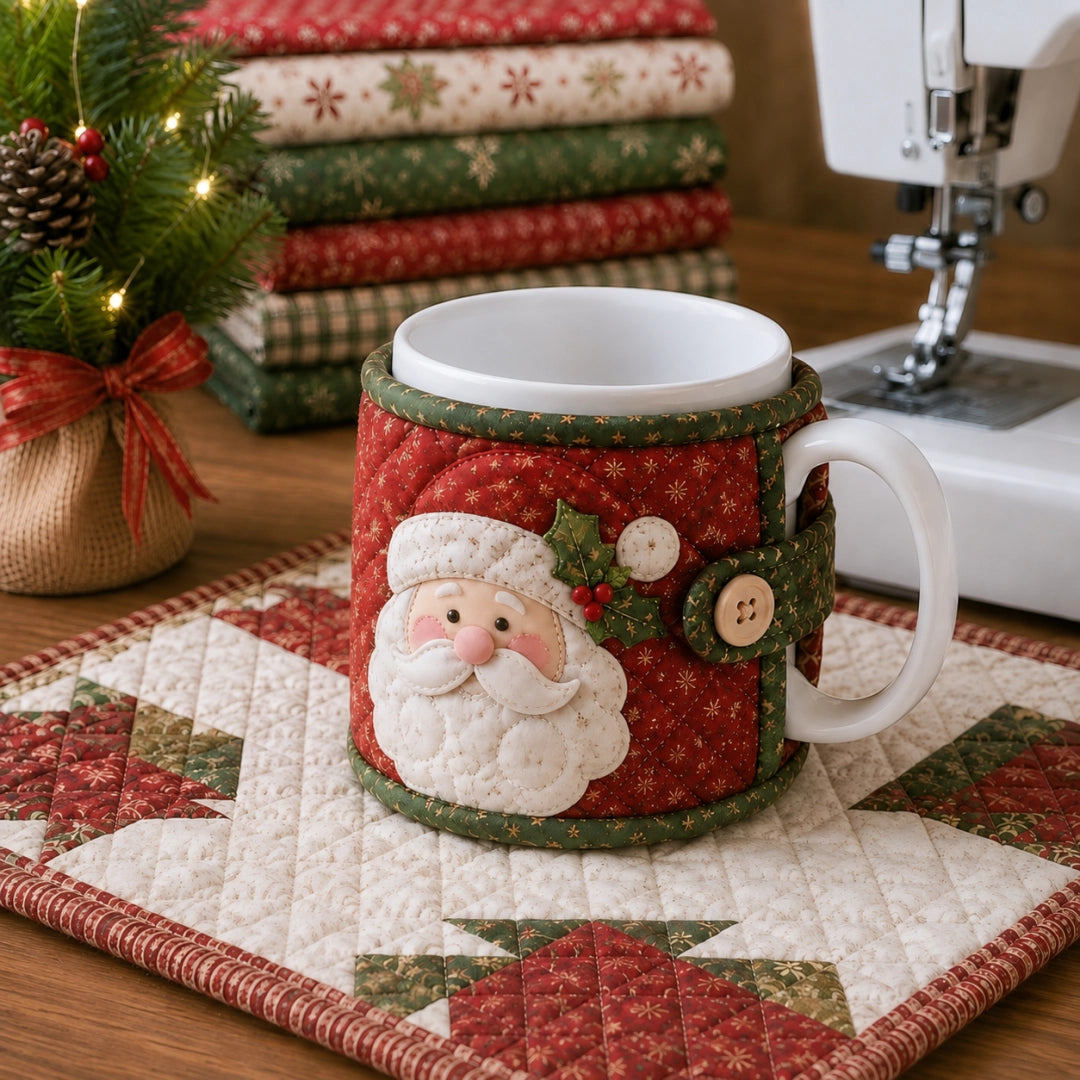 🎄🧵Christmas Quilted Mug Cozy Sewing Kit - Cozy Holiday DIY Craft Set with 9 Festive Designs & Premium Fabric Materials