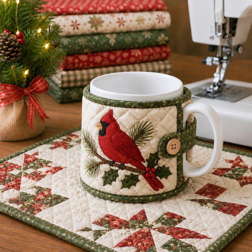🎄🧵Christmas Quilted Mug Cozy Sewing Kit - Cozy Holiday DIY Craft Set with 9 Festive Designs & Premium Fabric Materials