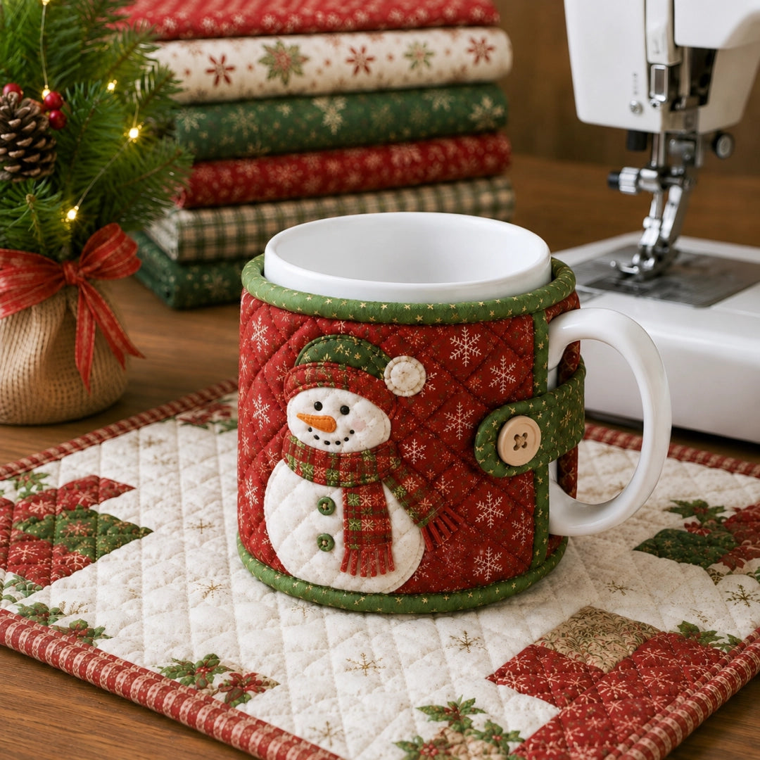 🎄🧵Christmas Quilted Mug Cozy Sewing Kit - Cozy Holiday DIY Craft Set with 9 Festive Designs & Premium Fabric Materials