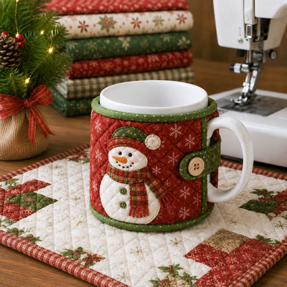 🎄🧵Christmas Quilted Mug Cozy Sewing Kit - Cozy Holiday DIY Craft Set with 9 Festive Designs & Premium Fabric Materials