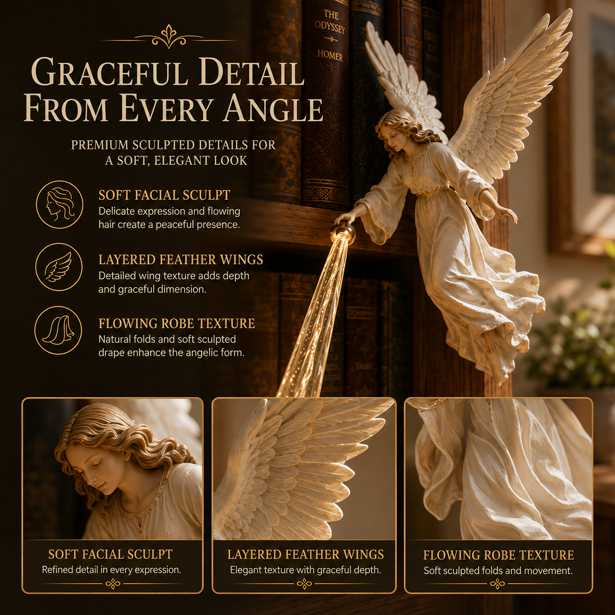 Guardian Angel detailed wings face and flowing robe