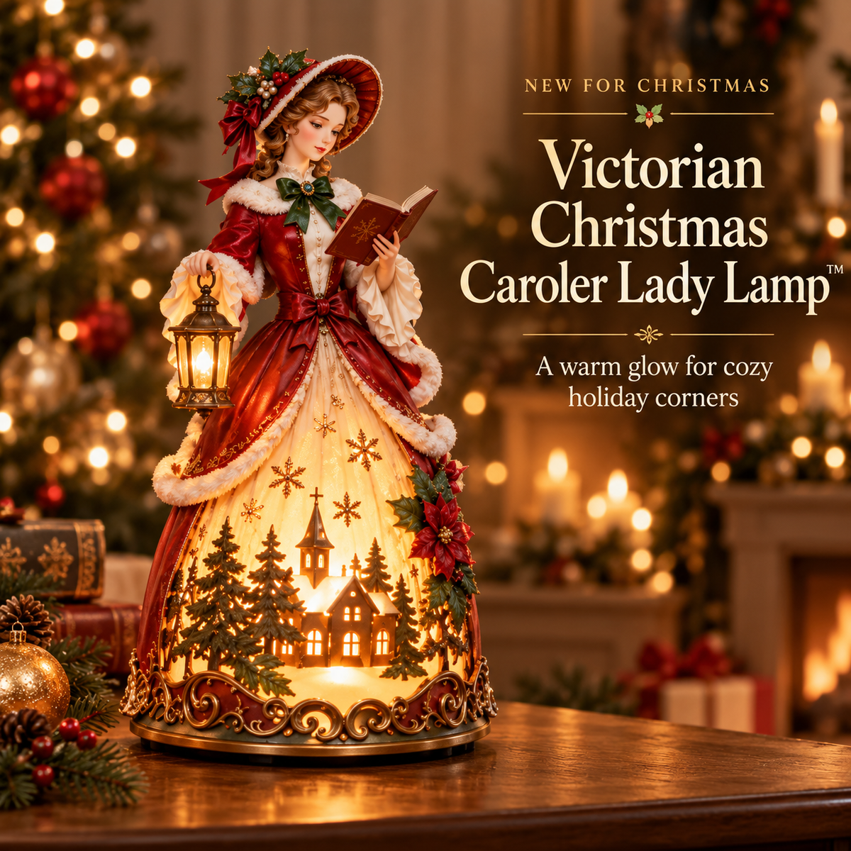 🎄 Victorian Christmas Caroler Lady Lamp– Lighted Holiday Tabletop Decor