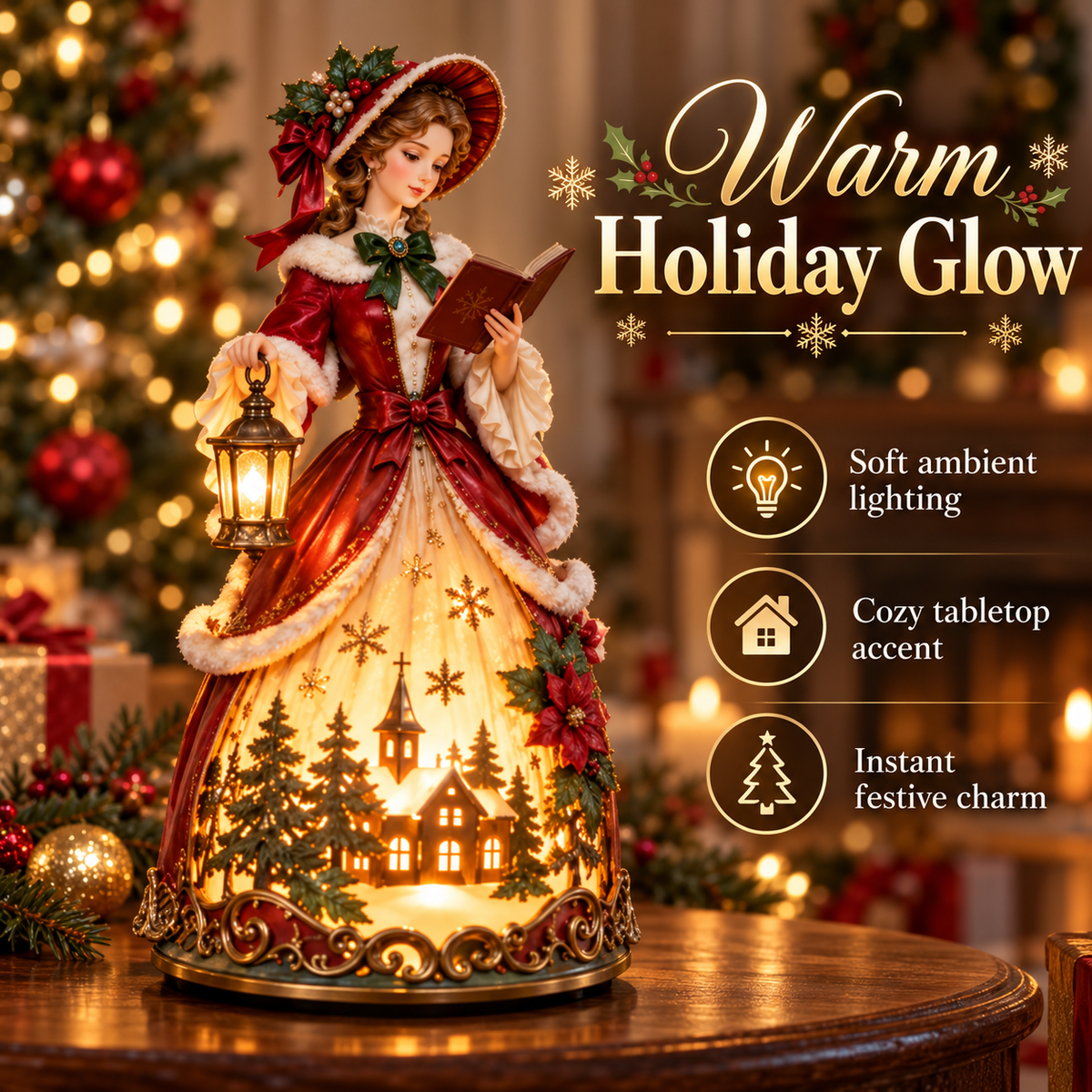 🎄 Victorian Christmas Caroler Lady Lamp– Lighted Holiday Tabletop Decor