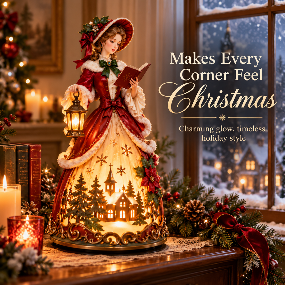 🎄 Victorian Christmas Caroler Lady Lamp– Lighted Holiday Tabletop Decor