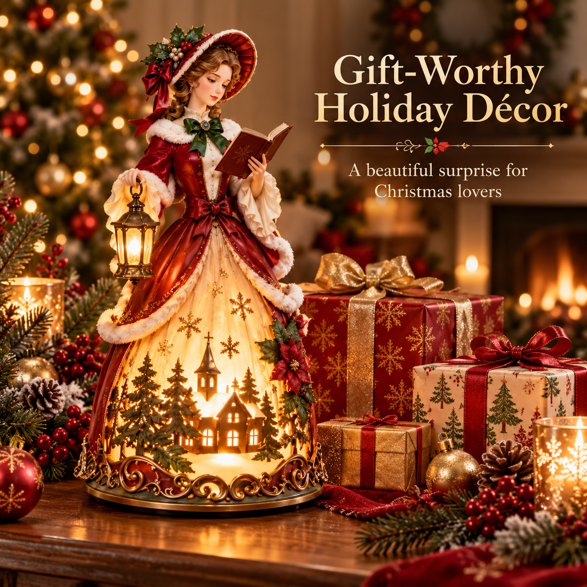🎄 Victorian Christmas Caroler Lady Lamp– Lighted Holiday Tabletop Decor