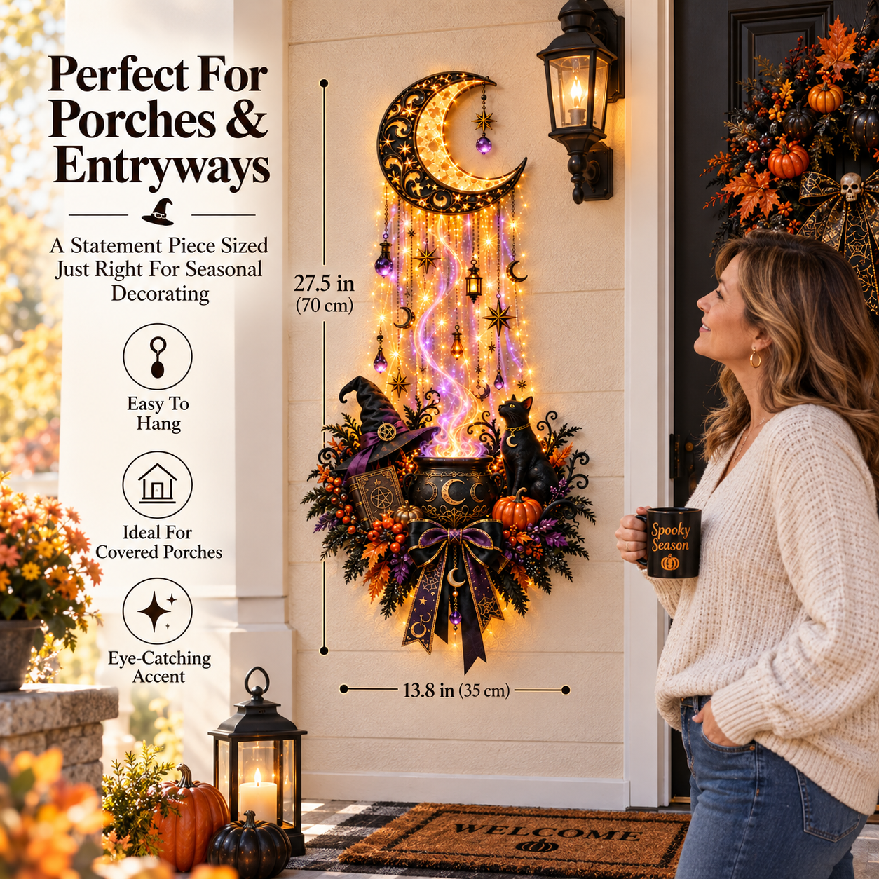 Halloween wall decor shown on porch