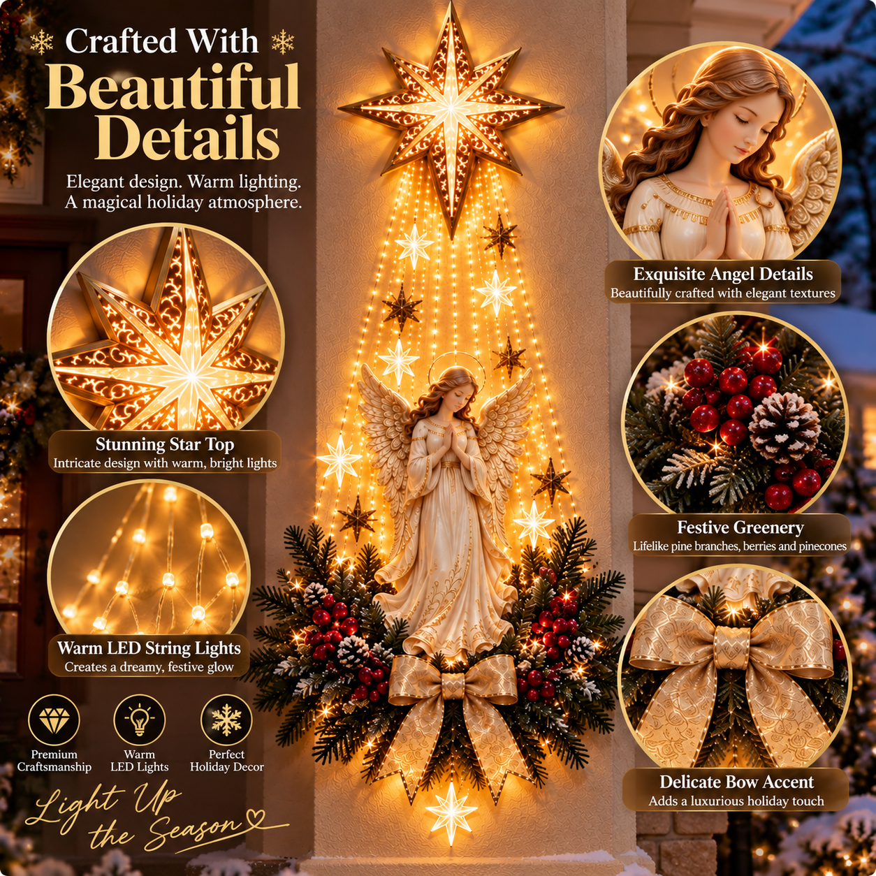 Detailed features of Angel Christmas Wall Light