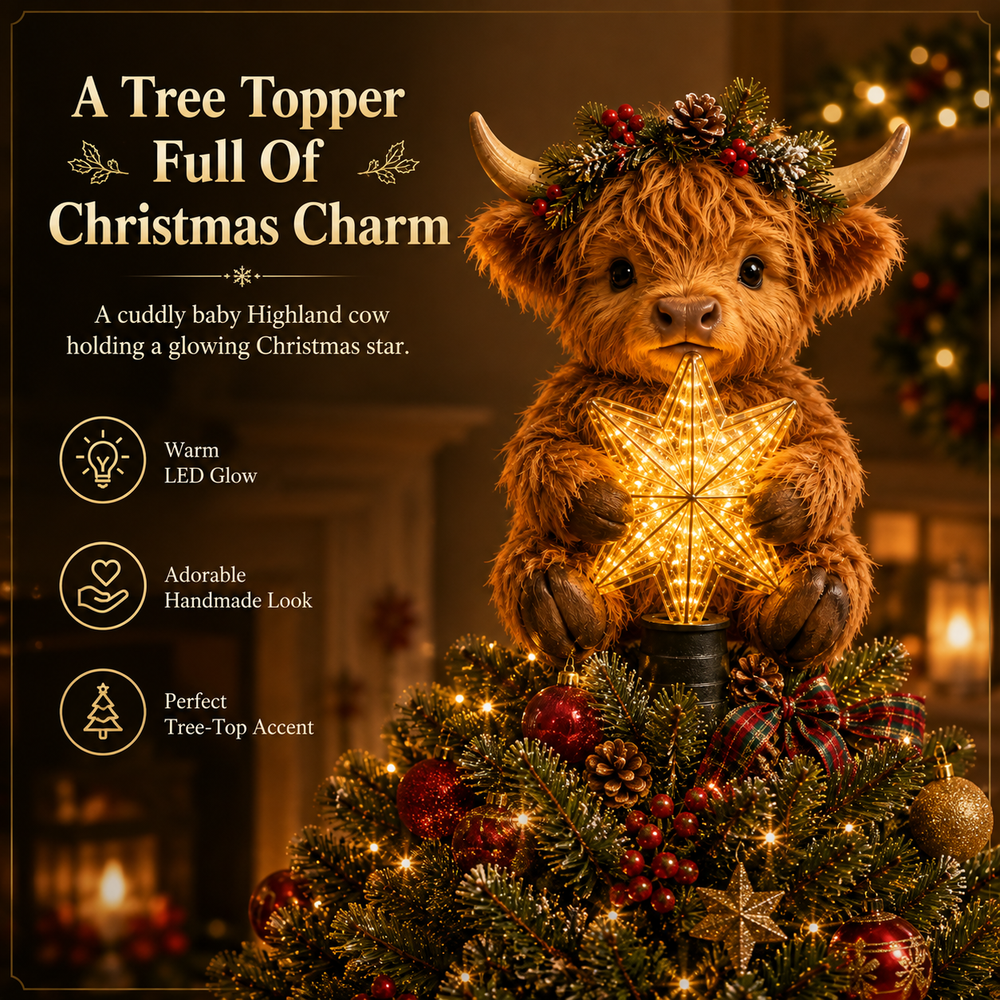 Highland Cow Christmas Tree Topper