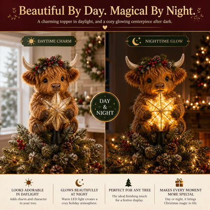 🐮🎄Baby Highland Cow Glowing Star Tree Topper✨✨