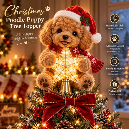 🎄 Christmas Glow Pup Tree Topper – Light-Up Holiday Dog Tree Topper