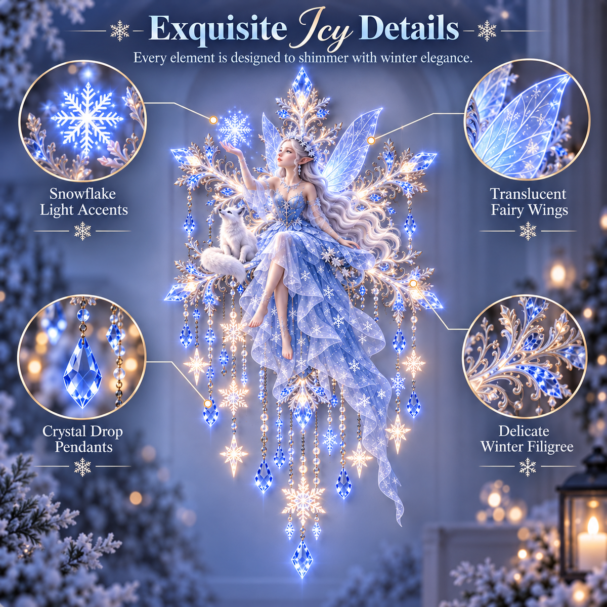 Ice Snow Elf Wall Light detailed features