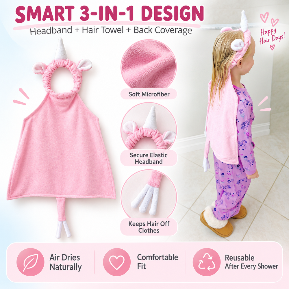 Pink microfiber hair towel showing its headband and full shape