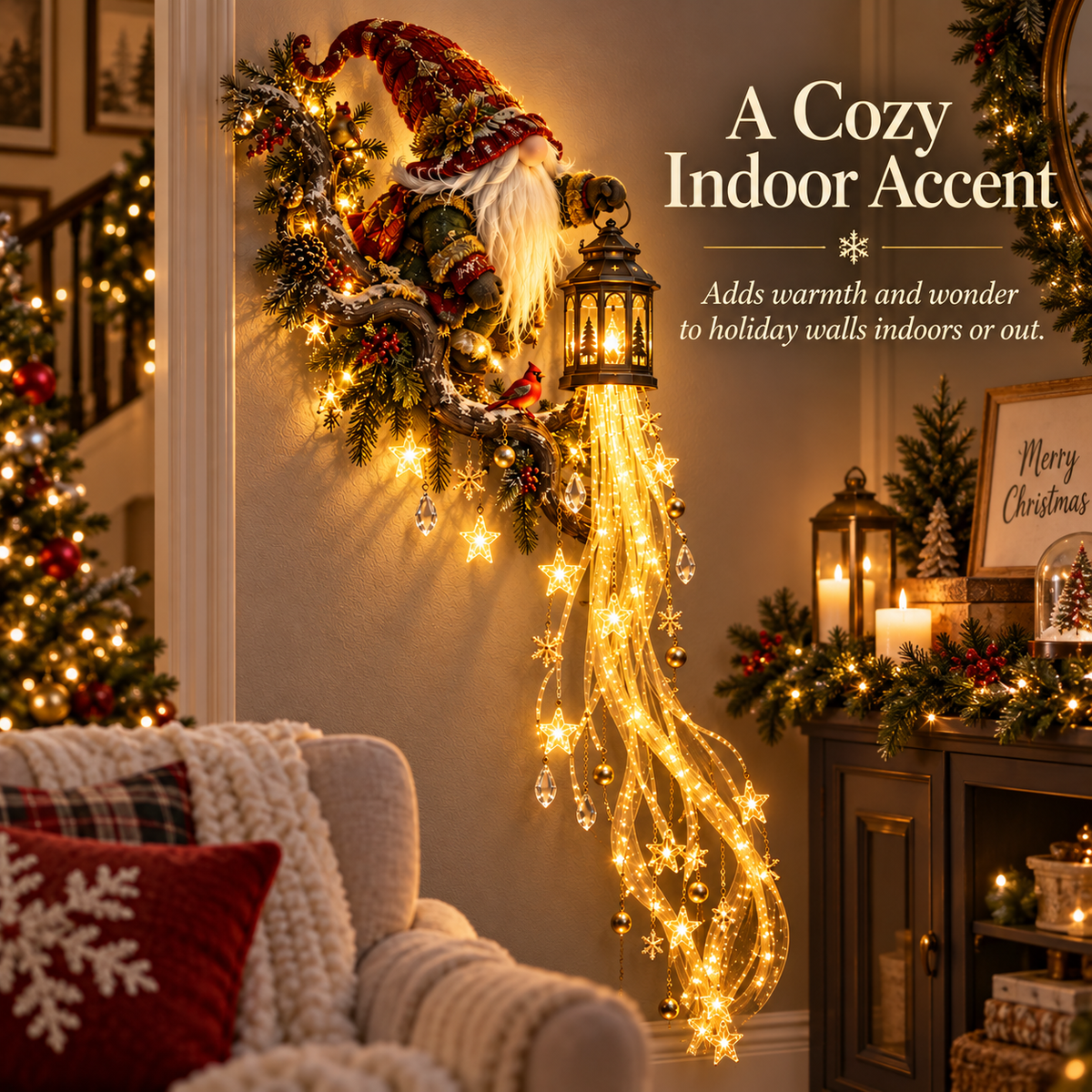 ✨ Last Day 49% OFF✨🎄✨ Gnome Lanternfall Wall Light™ – Long Cascading Christmas Wall Decor 🏮