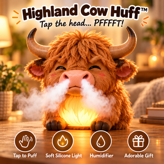 🎁✨ Highland Cow Huff™ – Tap-to-Puff Humidifier & Colorful Night Light 🐮💡