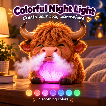 🎁✨ Highland Cow Huff™ – Tap-to-Puff Humidifier & Colorful Night Light 🐮💡